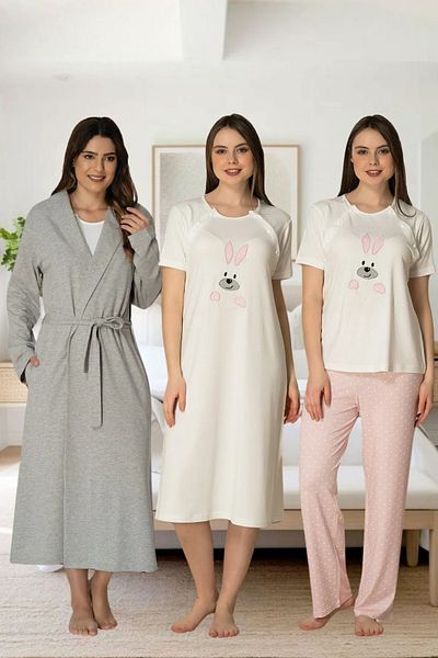 Effortt Pregnant Maternity Elegant Dressing Gown Pajamas Set Primum Set of 4 Maternity