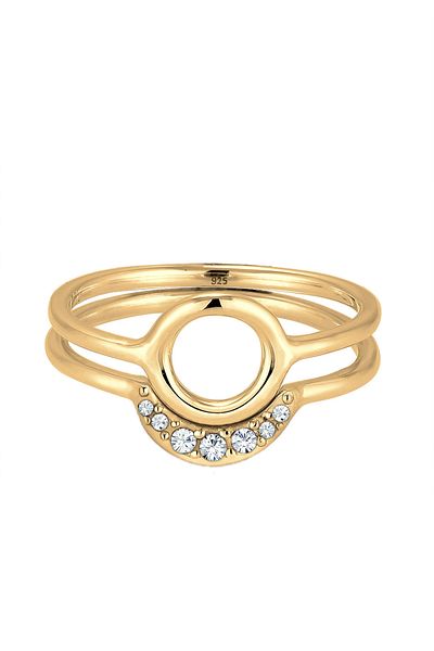 ELLI Ring Ladies Crescent Moon Circle With Crystals In 925 Sterling Silver Gold Plated