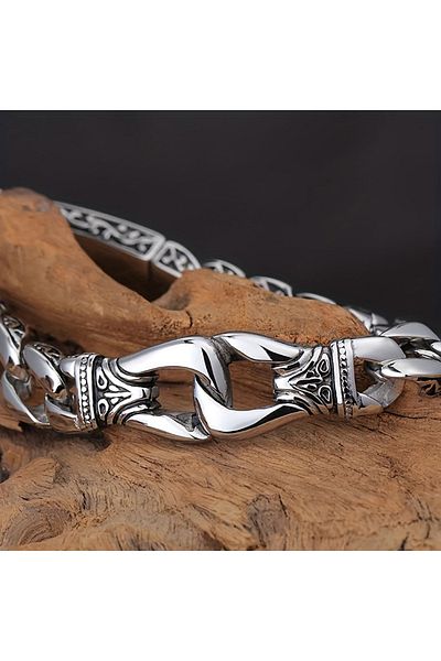 Viking S Cuban Chain Aztec Boutique Motif 316l High Polishing Men's Steel Bracelet