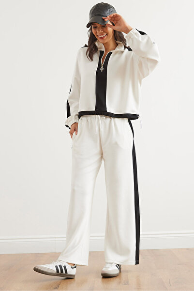 Olalook Γυναικείο σετ αθλητικής φόρμας με λευκό κάτω μέρος με λεπτομέρεια Modal-Key ETKM- 0000080