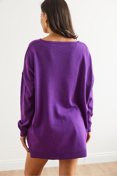 Olalook Pulover din tricot mov cu decolteu în V - KZK- 19000868