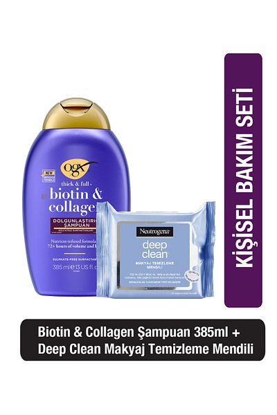 OGX Biotin Collagen Sulfate-Free Shampoo 385 ml + Neutrogena Deep Clean Makeup Removal Wipes 25 Pcs