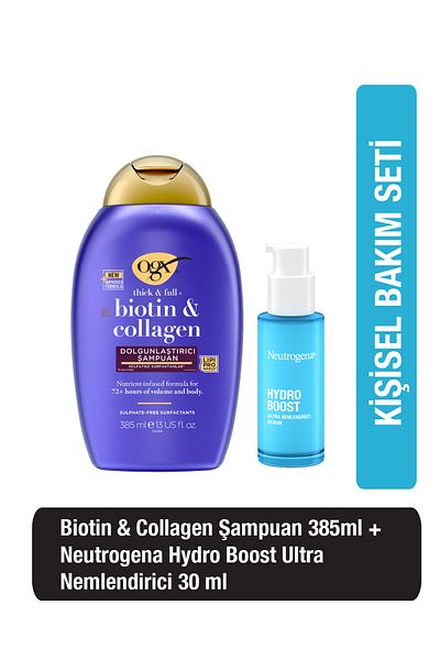 OGX Neutrogena Hydro Boost - 385 ml Sulfate-free Biotin Collagen Shampoo and 30 ml Revitalizing Serum Capsule