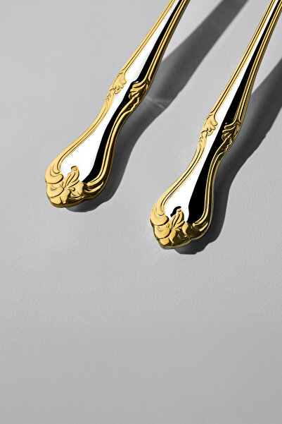 Nehir Lalezar Gold - 60 Pieces Plain Fork and Spoon Set for 12 People