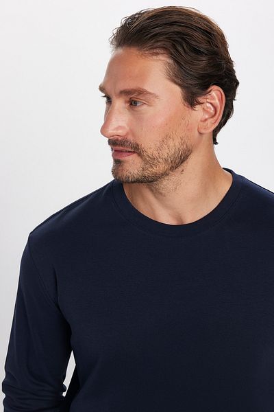 Tudors Μπλουζάκι Unisex Relax Fit Relaxed Cut 100% βαμβακερό μακρυμάνικο μπλουζάκι με λαιμόκοψη Navy Blue Basic