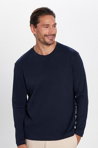 Tudors Μπλουζάκι Unisex Relax Fit Relaxed Cut 100% βαμβακερό μακρυμάνικο μπλουζάκι με λαιμόκοψη Navy Blue Basic