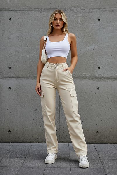 Trendyol Collection Stone Cargo Straight/Straight Cut Doppeltaschen-Webhose TWOSS25PL00023