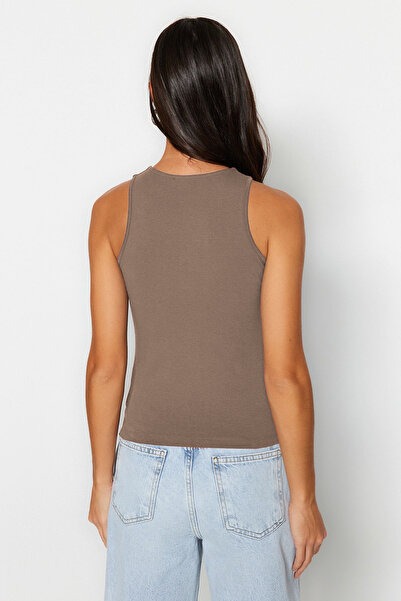 Trendyol Collection Elastyczny top z bawełny z norek, halter, dopasowany do ciała, TWOSS23AL00069