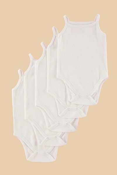 TRENDYOLKIDS White 5-Piece Unisex Baby 100% Cotton Regular/Normal Fit Strap Snap Fastener Bodysuit Tkdaw25Zo00001