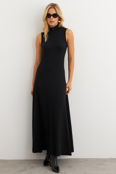 Cool & Sexy Kadın Siyah Basic Maxi Elbise TF29