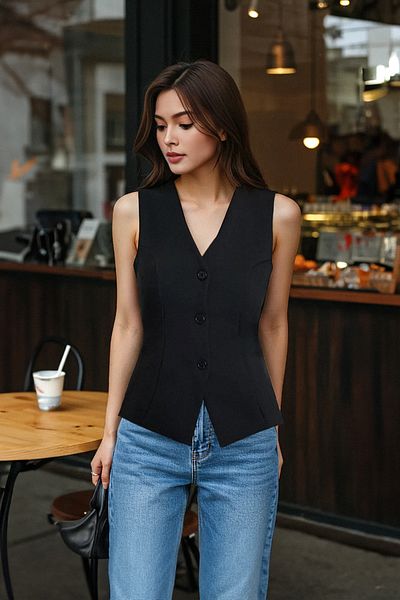Trendyol Collection Schwarze, gerade, normale/normale Größe, V-Ausschnitt, Knopfleiste, dehnbare Strickweste TWOAW25YE00091