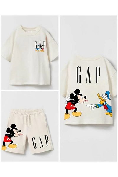 LADİN New Season Boy's Mickey Mouse Pattern Printed Bottom-Top Shorts Suit