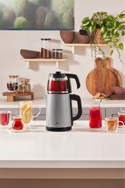 Karaca Tea Glass 2 In 1 Steel Tea Machine And Kettle Anthracite