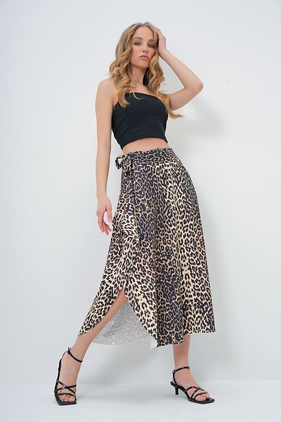 Trend Alaçatı Stili Women's Leopard Asymmetrical Cut Waist Tied Skirt Alc-X5001