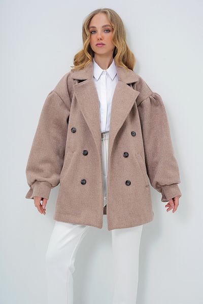 Trend Alaçatı Stili Women's Brown Double Breasted Collar Balloon Sleeve Stamp Coat Alc-X10913