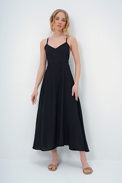 Trend Alaçatı Stili Women's Black Rope Strap Back Lacing Detail Maxi Length Summer Dress Alc-X13471