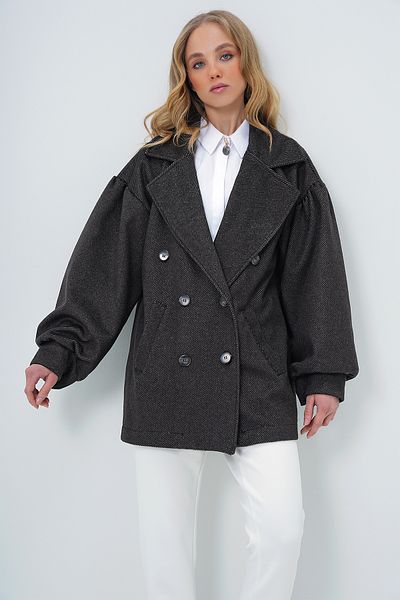 Trend Alaçatı Stili Women's Anthracite Double Breasted Collar Balloon Sleeve Stamp Coat Alc-X10913