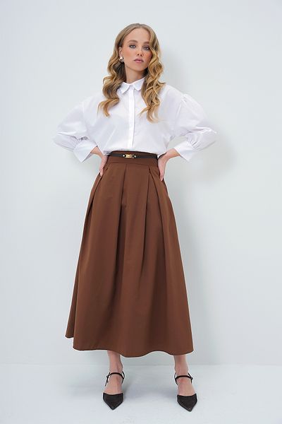 Trend Alaçatı Stili Brauner, plissierter Maxirock mit Reißverschluss und Gürtel für Damen ALC-X13524