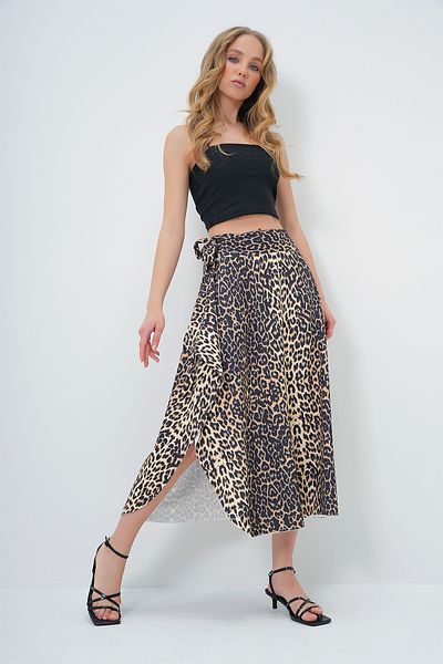 Trend Alaçatı Stili Women's Leopard Asymmetrical Cut Waist Tied Skirt Alc-X5001