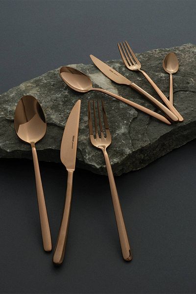 Hisar Bahama Titanium Bronze 60 Piece Steel 12 Person Fork Spoon Knife Set