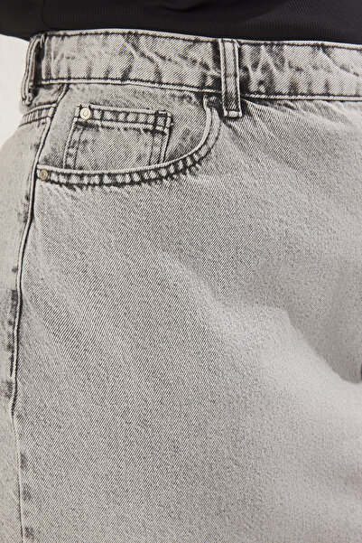 Trendyol Curve Light Gray Denim Plus Size Skirt Tbbss23Az00054