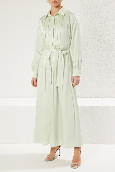 Trendyol Modest Mint Unlined Plain Woven Satin Hijab Dress Tctss25Eb00017