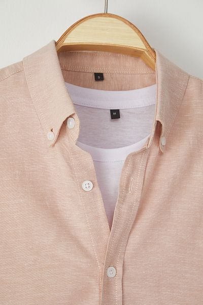 Edit by Trendyol Light Dusty Rose Fit ing gallér hosszú ujjú normál szövött ing TMNSS25GO00000