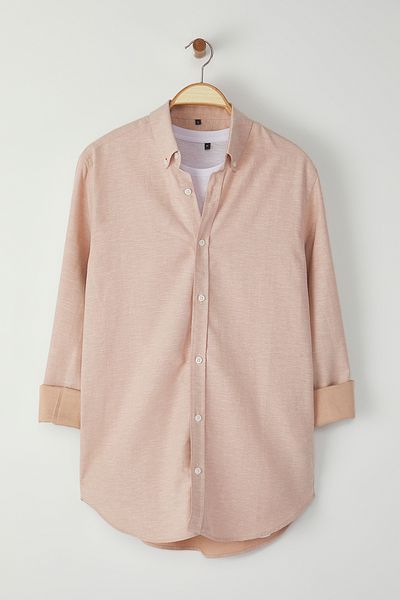 Edit by Trendyol Light Dusty Rose Fit ing gallér hosszú ujjú normál szövött ing TMNSS25GO00000