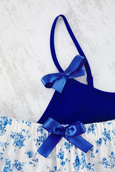 Trendyol Collection Modrá květinová pyžamová stuha s provazovým popruhem - THMSS24PT00320