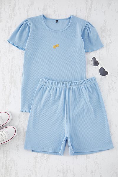 TRENDYOLKIDS Costum cu broderie albastru deschis / tricotat cu broderie TKDSS25AU00019