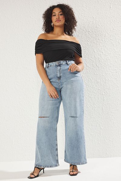 Trendyol Curve Ανοιχτό Μπλε Ψηλόμεσο Φαρδύ Παντελόνι Large Size Wide Leg Jeans