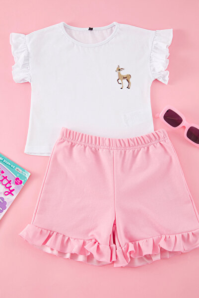 TRENDYOLKIDS Rózsaszín hímzett / hímzett kötött alsó-felső öltöny TKDSS25AU00023