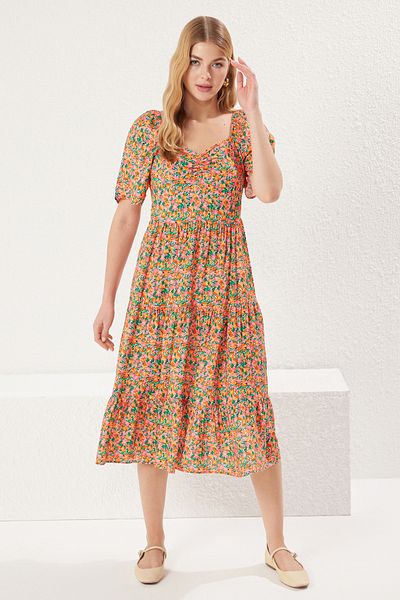 Trendyol Collection Floral Print A-Line Balloon Sleeves Midi Dress - Twoss20El2323
