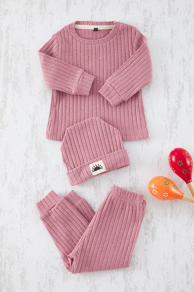 TRENDYOLKIDS Dusty Rose 3-teiliges geripptes Set für Babys – TKDAW25AU00176