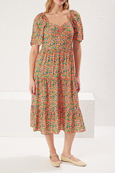 Trendyol Collection Floral Print A-Line Balloon Sleeves Midi Dress - Twoss20El2323