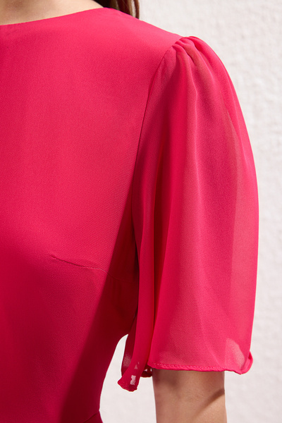 Trendyol Collection Φούξια σε γραμμή Α Midi σιφόν υφαντό φόρεμα TWOSS22EL00733