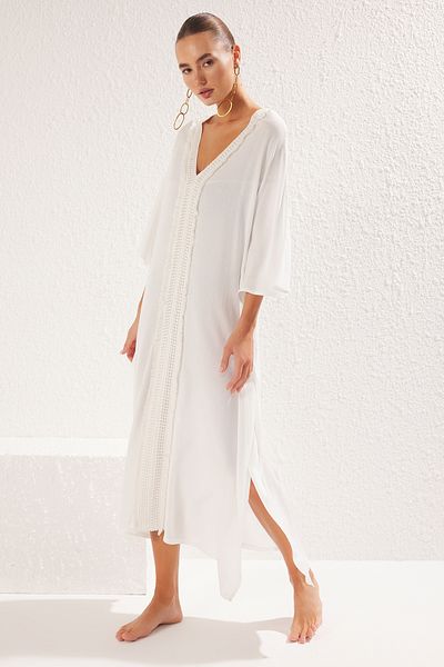 Trendyol Collection Bílé*001 Plain Regular Maxi tkané 100% viskózní šaty