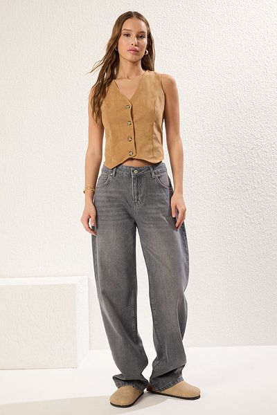 Trendyol Collection Anthrazit Premium Low Waist Skater Baggy Jeans TWOSS25JE00173