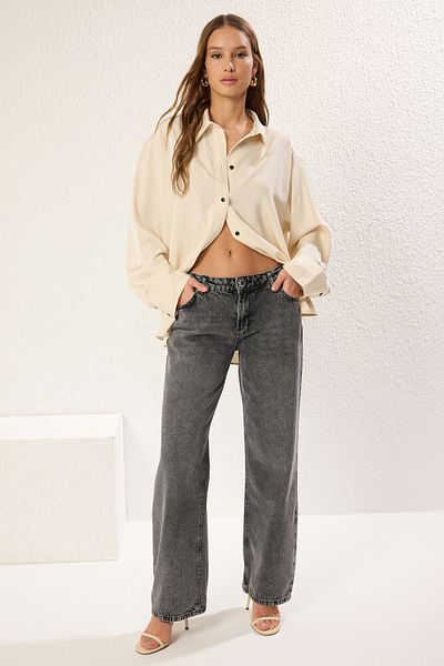 Trendyol Collection Blugi largi antracit cu talie joasă TWOSS25JE00077