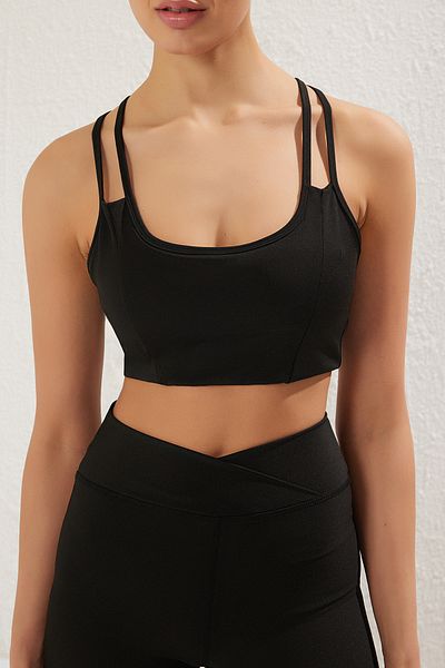 Trendyol Collection Black Knitted Sports Bra with Double String Straps - Support & Shape Thmss25Ss00016