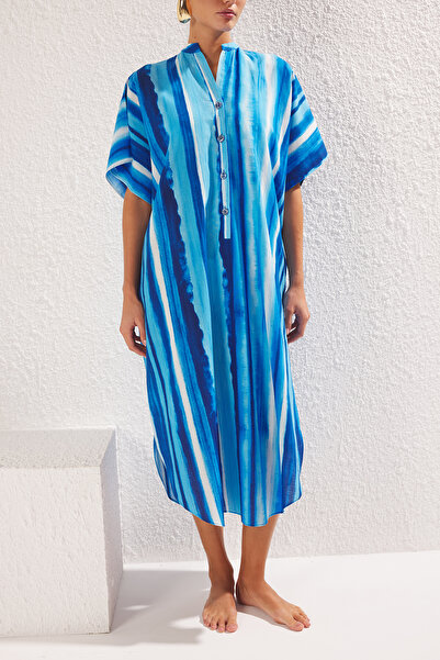 Trendyol Collection Többszínű absztrakt normál maxi szövésű 100% pamut ruha