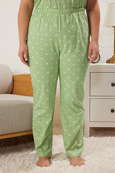 Trendyol Curve Szívmintás menta kötött pizsama szett - TBBSS25AI00023