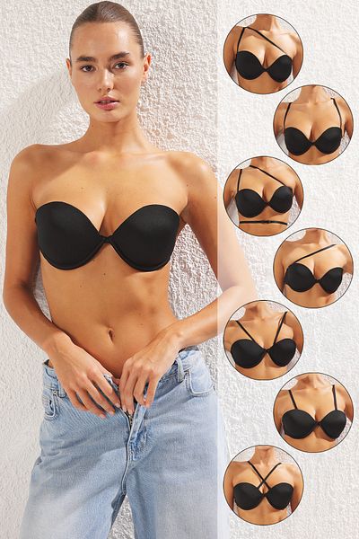 Trendyol Collection Černá polyamidová podprsenka bez ramínek s 30 různými zavazovačkami - Thmss25Su00025