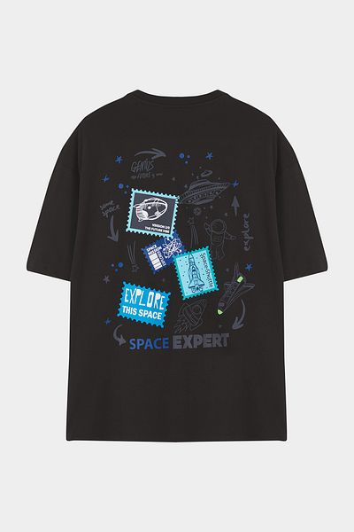 Trendyol Collection Μαύρο μπλουζάκι Oversize Gekko Back Printed 100% Cotton