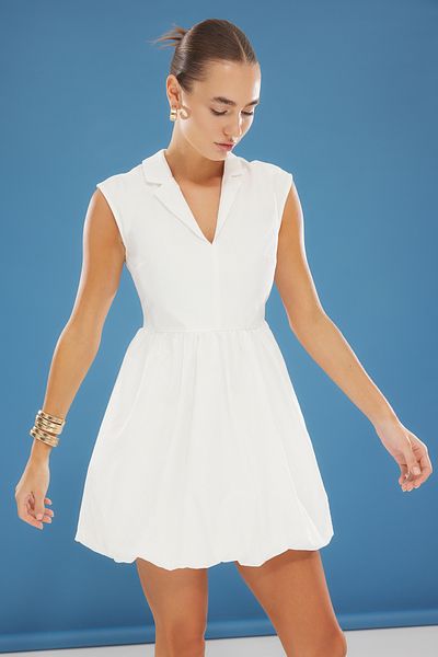 Trendyol Collection White Balloon Skirt Shirt Collar Poplin Mini Woven Dress Twoss25El00319