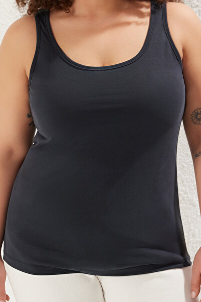 Trendyol Curve Plus Size Anthracite Pool Collar Modal Undershirt with Keys - Tbbss25Cv00010