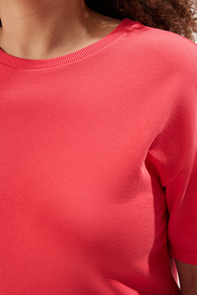 Trendyol Curve Pomegranate Flower Crew Neck 2 Yarn Knitted Plus Size Dress Tbbss25Ah00131