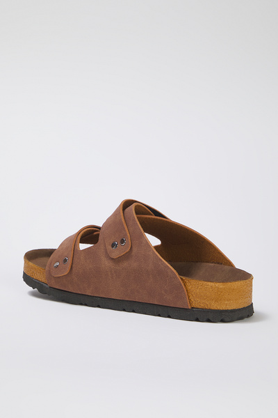 TRENDYOL SHOES Brown Double Velcro Strappy Flat Women's Slippers Takss25Te00002