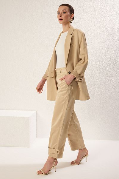 Trendyol Modest Weiche Gabardine-Webhose mit weitem Bein in Beige TCTSS25TP00003
