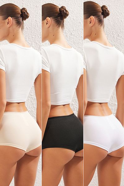 Trendyol Collection Fekete-fehér-bőrű boxernadrág 3db-os készlet Micro Rose kiegészítőkkel - THMSS25KU00026